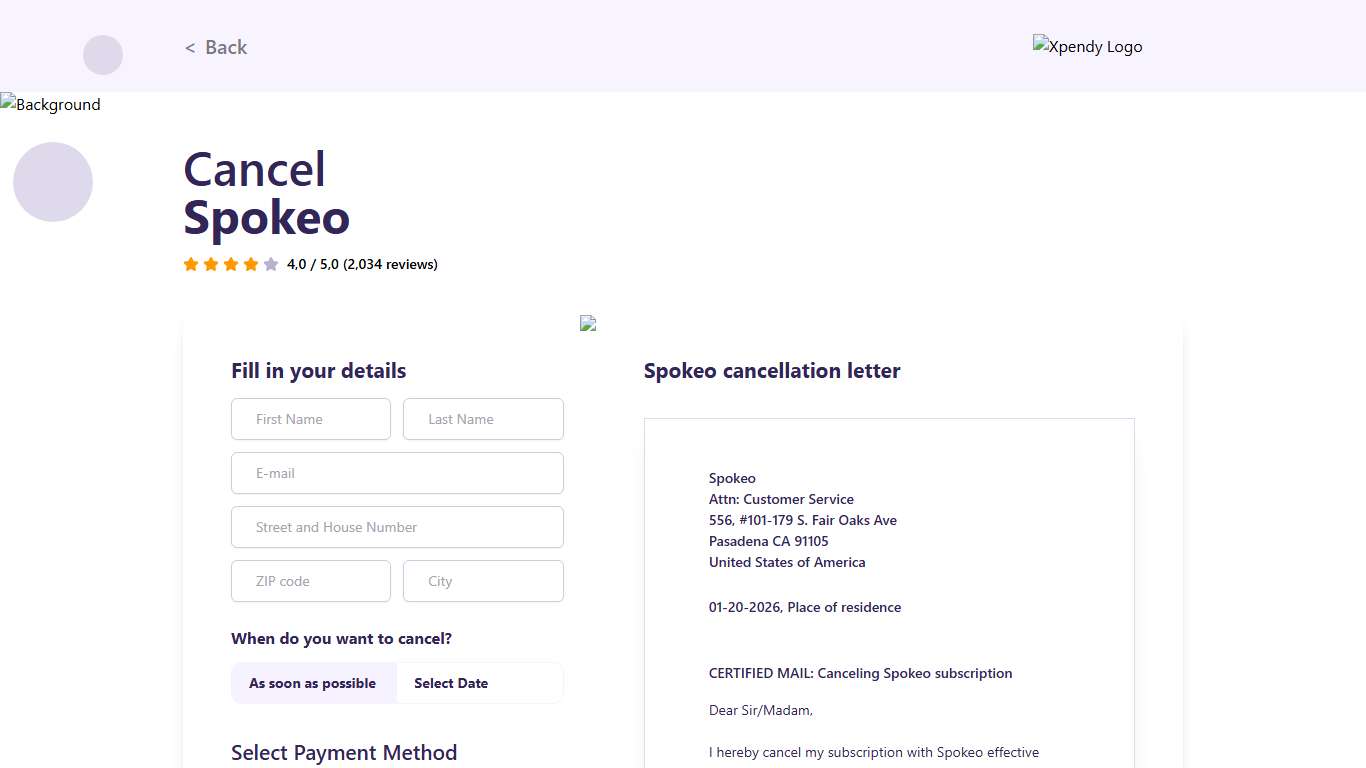 Cancel Spokeo within 2 minutes | Xpendy