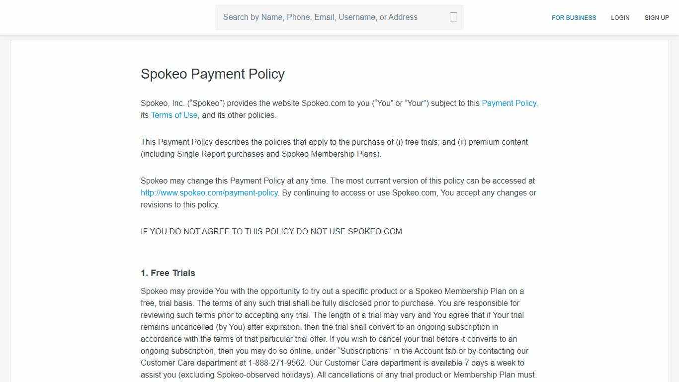 Spokeo | People Search | Payment Policy
